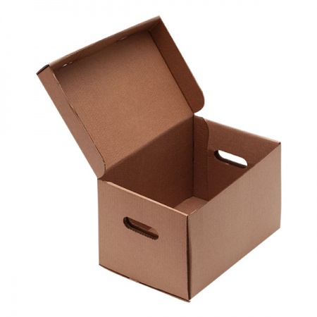 Картонная коробка с вырубными ручками самосборная 330*230*230